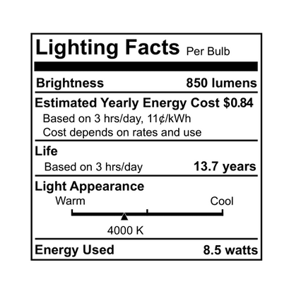 Bulbrite 8.5W LED A19 LIGHT BULB 4000K COOL WHITE FILAMENT, E26 MEDIUM SCREW BASE, DIMMABLE JA8 4PK