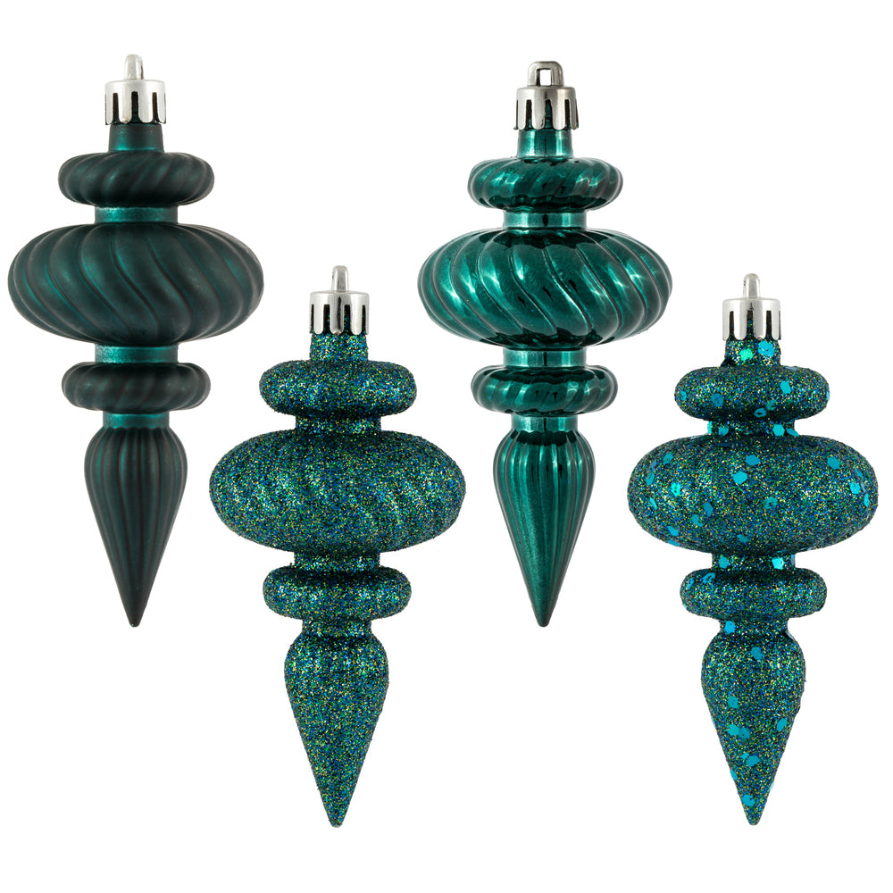 Vickerman 4" Sea Blue 4-Finish Finial Ornament 8 per Box