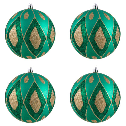 Vickerman 4.75" Seafoam Green Matte Ball with Glitter Diamond Pattern. Add variety and sparkle to your holiday arrangement with this matte ornament that features a glitter pattern. Includes 4 pieces per bag. Made with shatterproof plastic. Ornament has a