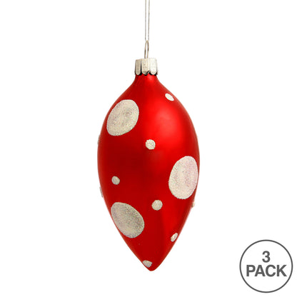 Vickerman 4" Red Matte and Glitter Polka Dot Finial Ornament Pack of 3