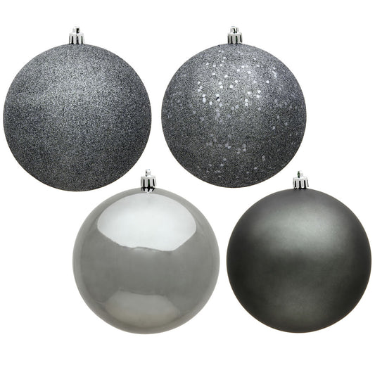 Vickerman 10" Pewter 4-Finish Ball Ornament Assortment 4 per Bag