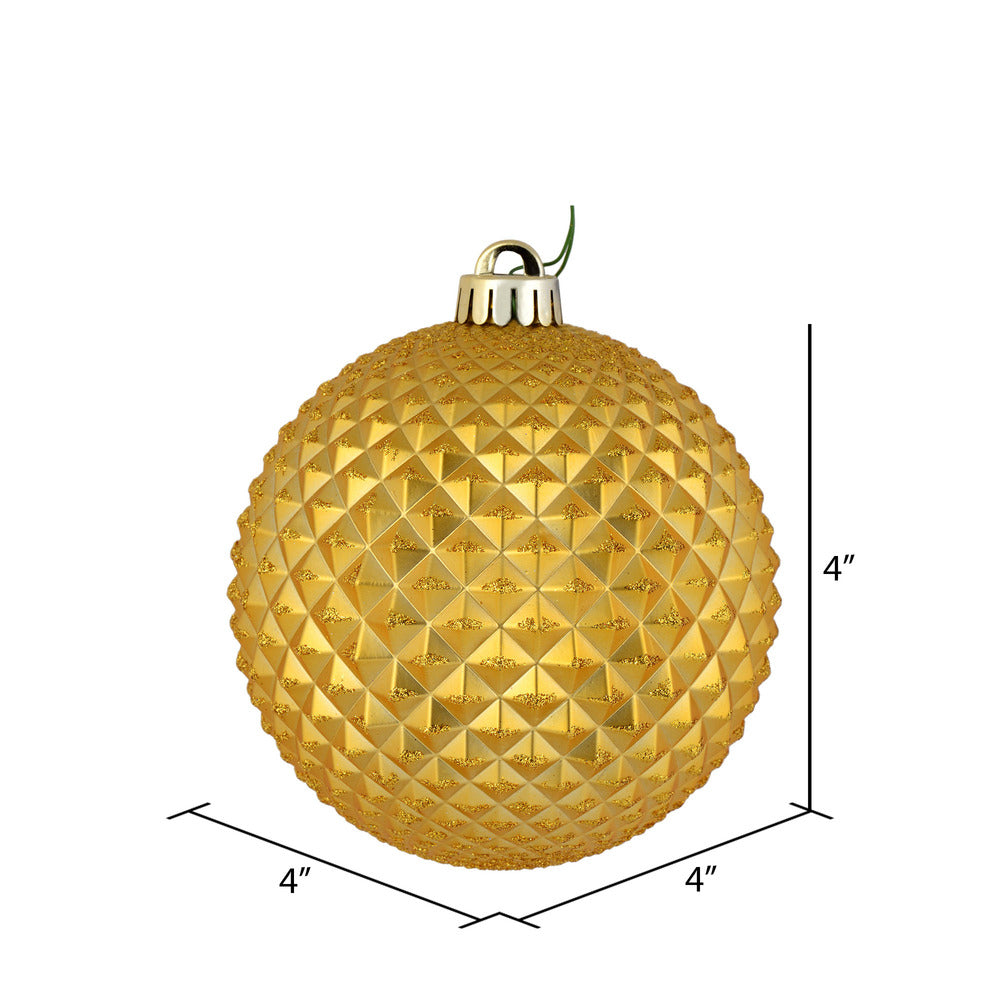 Vickerman 4" Honey Gold Durian Glitter Ball Ornament 6 per Bag