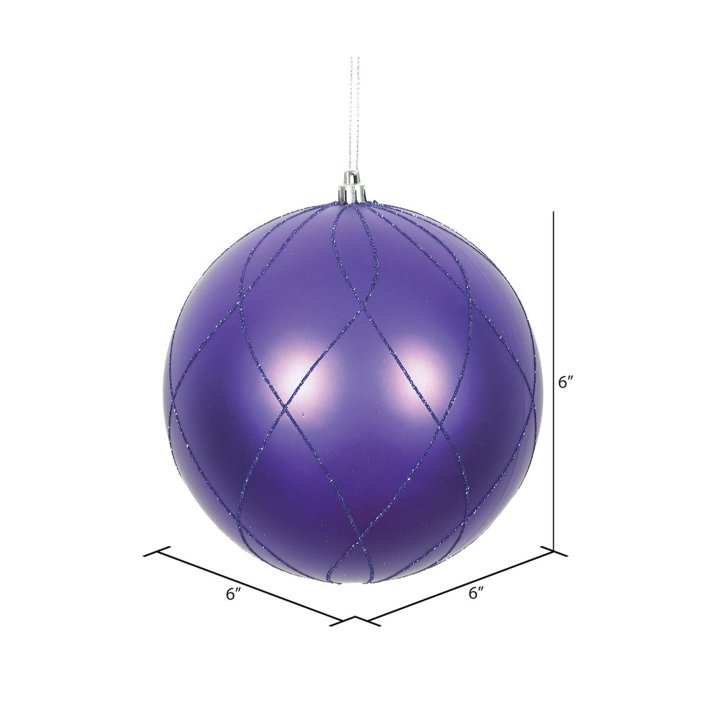 Vickerman 6" Purple Matte and Glitter Swirl Ball Ornament 3 per Box