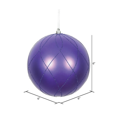 Vickerman 6" Purple Matte and Glitter Swirl Ball Ornament 3 per Box