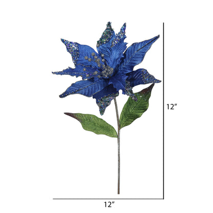 Vickerman 26" Blue Velvet Poinsettia Artificial Christmas Pick 3 per Bag