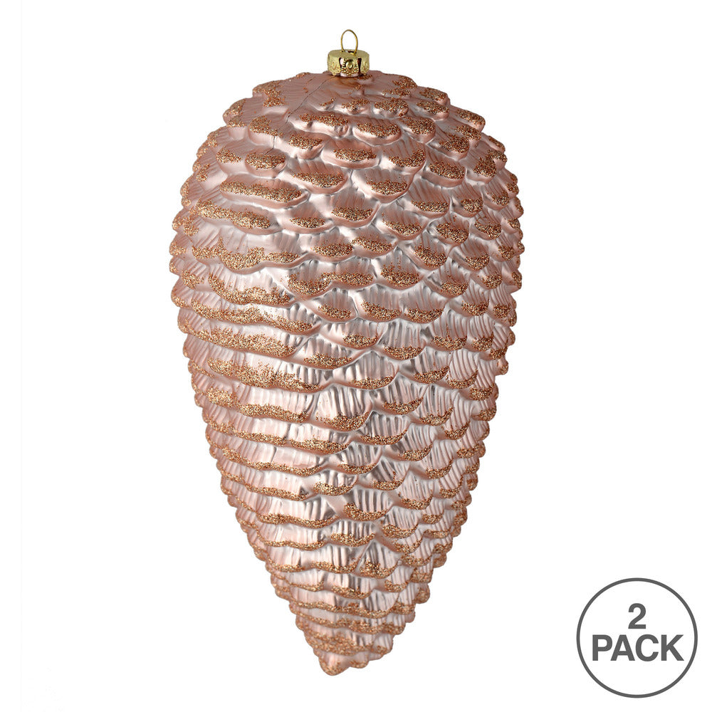 Vickerman 10" Rose Gold Matte Glitter Pinecone Christmas Ornament Pack of 2