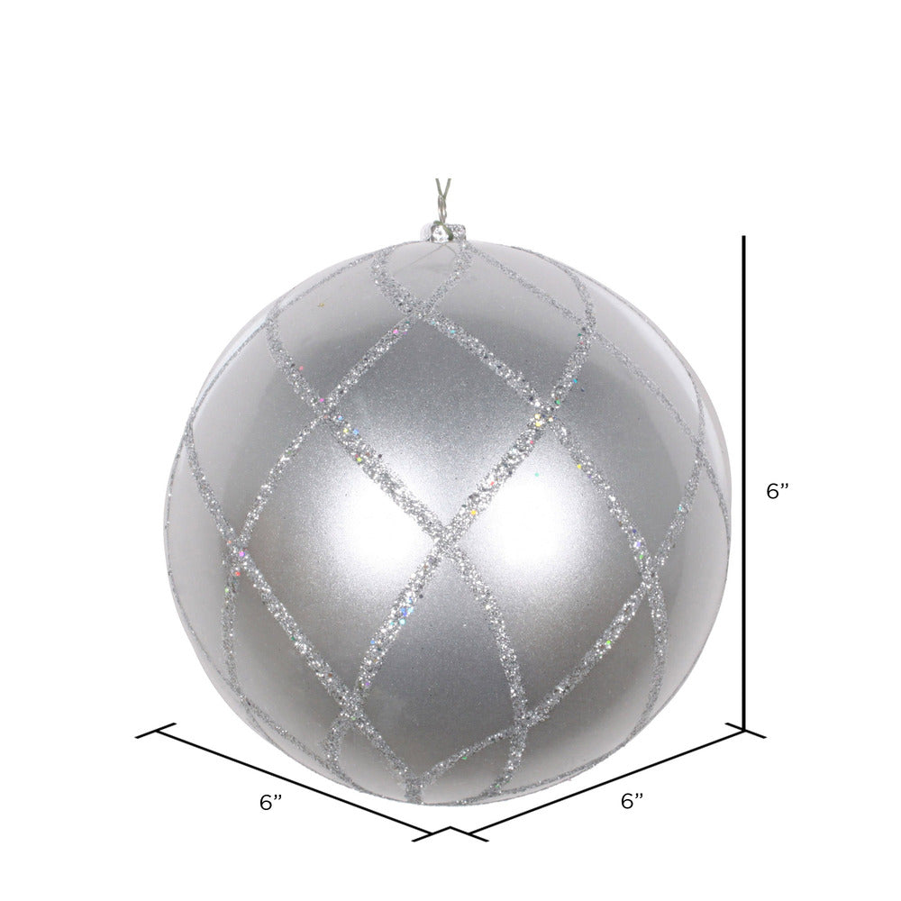 Vickerman 6" Silver Candy Finish Net Ball Ornament with Glitter Accents 2 per Bag