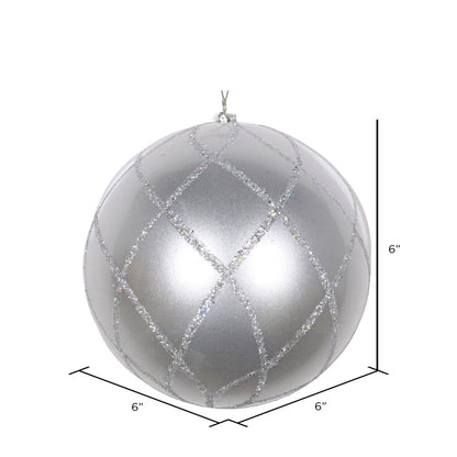 Vickerman 6" Silver Candy Finish Net Ball Ornament with Glitter Accents 2 per Bag