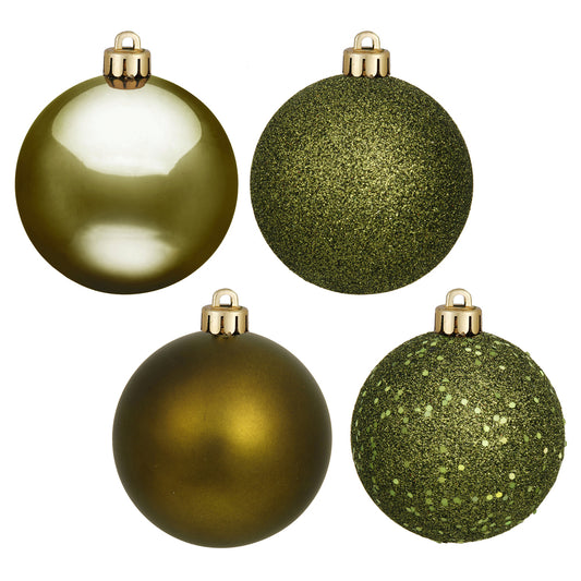 Vickerman 4" Olive 4-Finish Ball Ornament Assortment 12 per Box