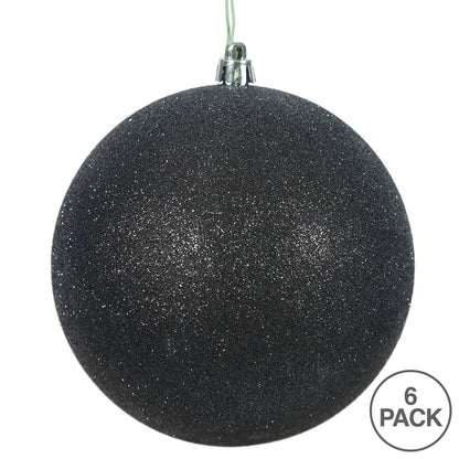 Vickerman 4" Black Glitter Ball Ornament 6 per Bag