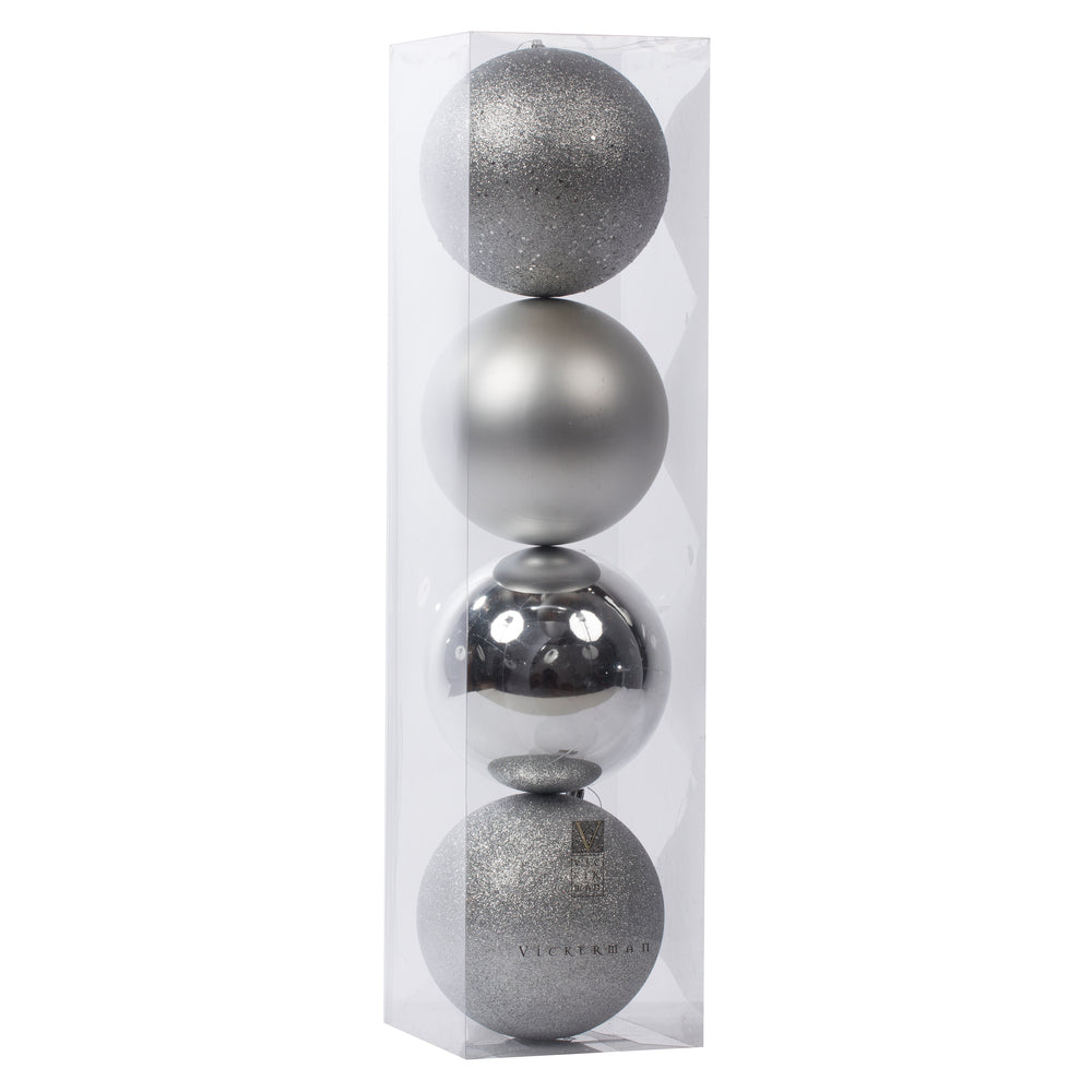 Vickerman 6" Silver 4-Finish Ball Ornament Assortment 4 per Box