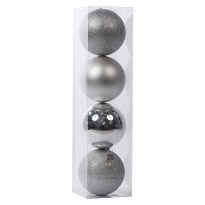 Vickerman 6" Silver 4-Finish Ball Ornament Assortment 4 per Box