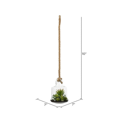 Vickerman 10" Artificial Green Assorted Succulents in Glass Jar.