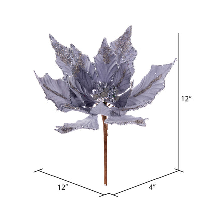 Vickerman 14" Artificial Silver Double Sided Velvet Poinsettia Christmas Pick