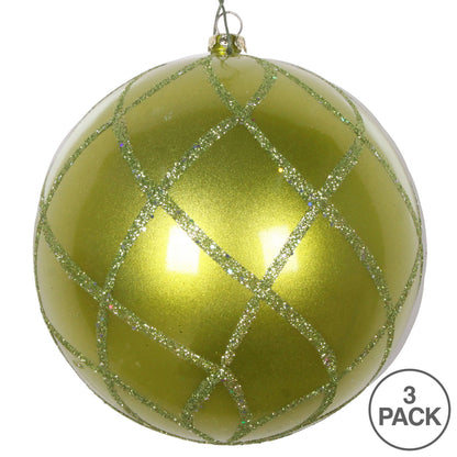 Vickerman 4.75" Lime Candy Finish Net Ball Ornament with Glitter Accents 3 per Bag
