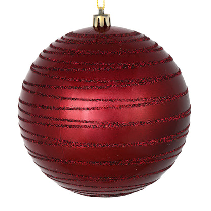 Vickerman 4" Wine Candy Finish Ball Ornament with Glitter Lines 4 per Bag