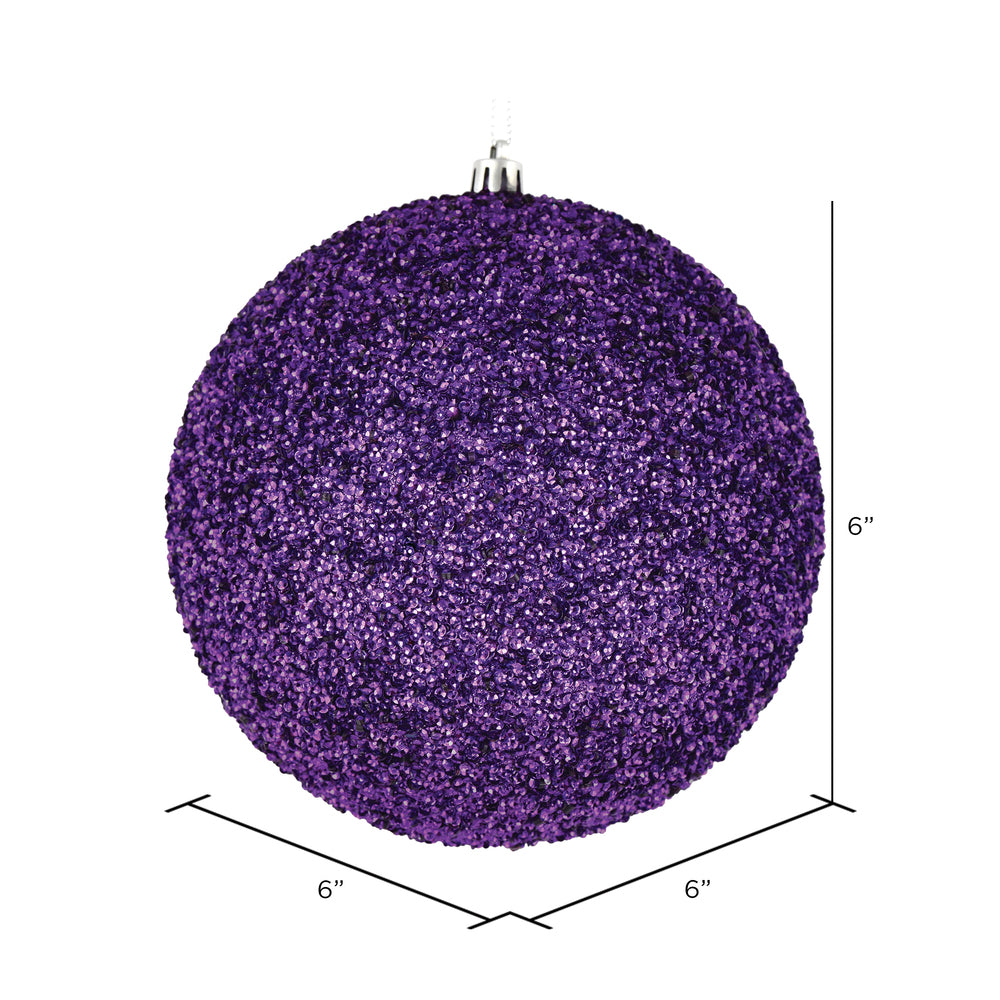 Vickerman 6" Plum Beaded Ball Ornament 4 per Bag
