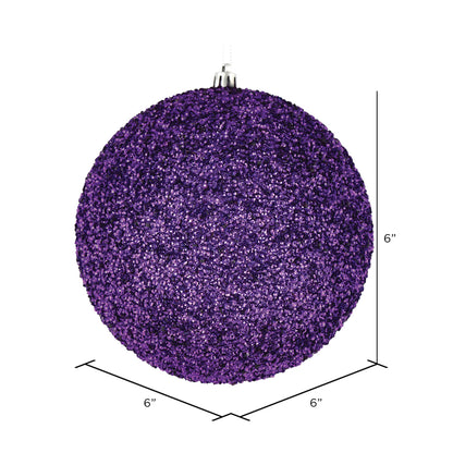 Vickerman 6" Plum Beaded Ball Ornament 4 per Bag