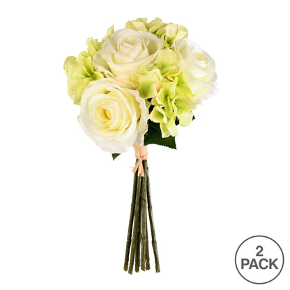 Vickerman 13" Artificial Green Cream Rose Hydrangea Bouquet Pack of 2