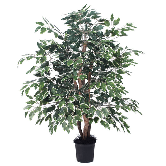 Vickerman 4' Artificial Variegated Extra Full Bush Black Plastic Pot.