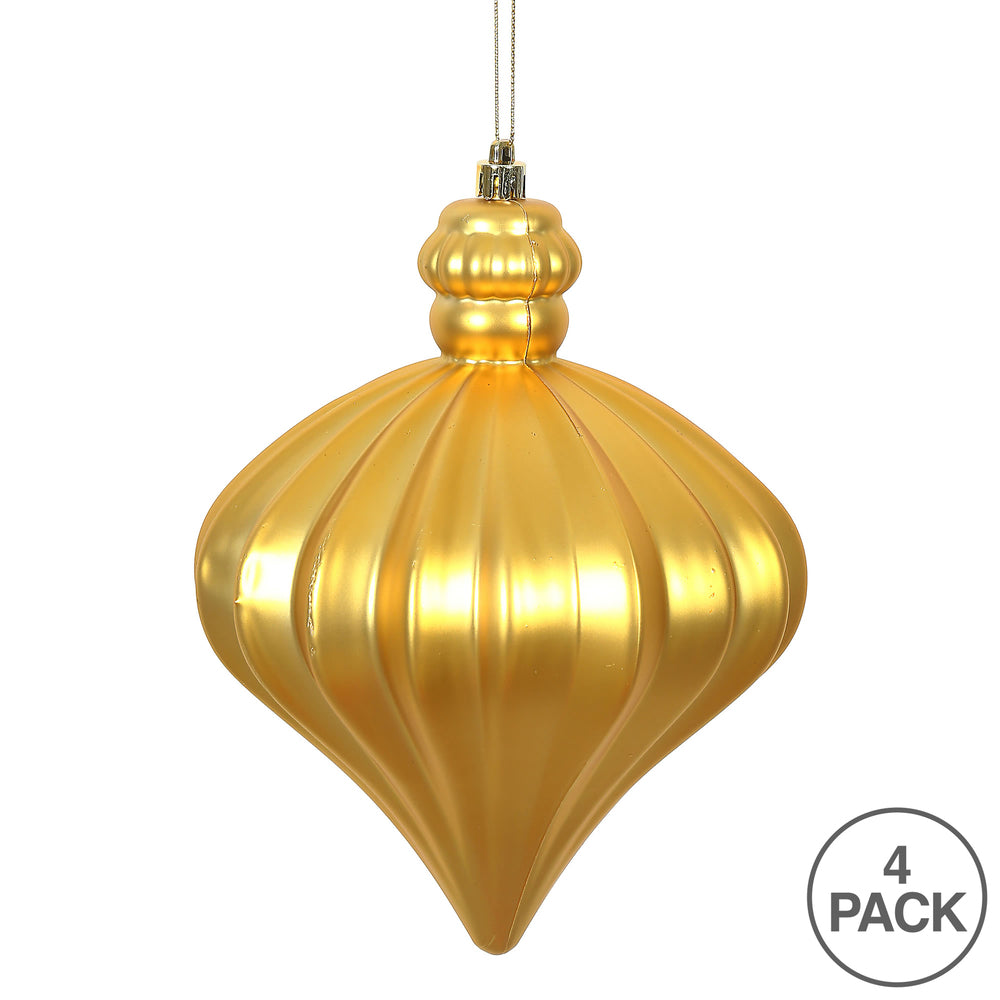 Vickerman 6" Honey Gold Matte Onion Drop Christmas Ornament 4 per pack