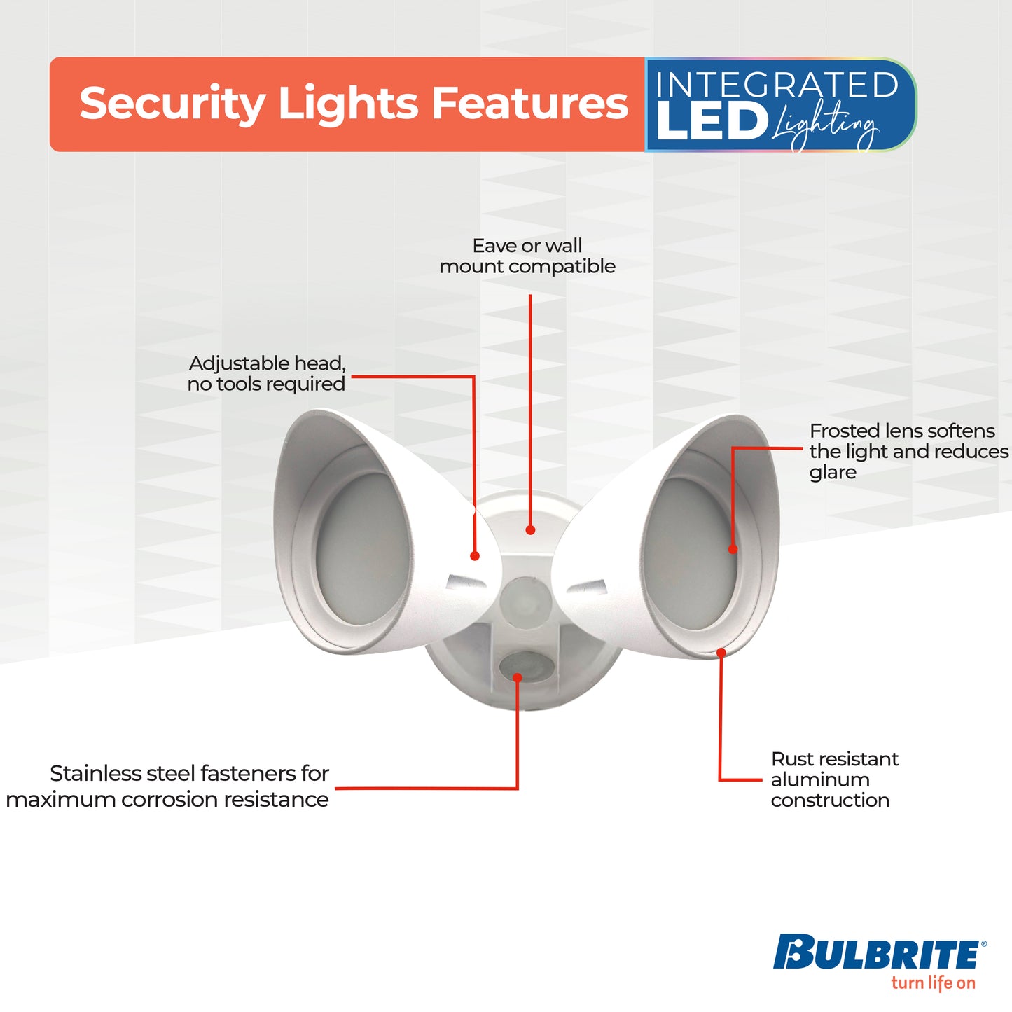 Bulbrite 773700 Wired Outdoor 2-Head LED Security Flood Light, White
