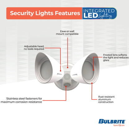 Bulbrite 773700 Wired Outdoor 2-Head LED Security Flood Light, White