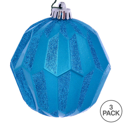 Vickerman 5" Turquoise Glitter Faceted Ball Ornament 3 per Bag