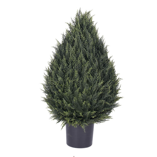 Vickerman 36" Artificial UV Resistant Cedar Pine Cone Topiary In Black Pot.
