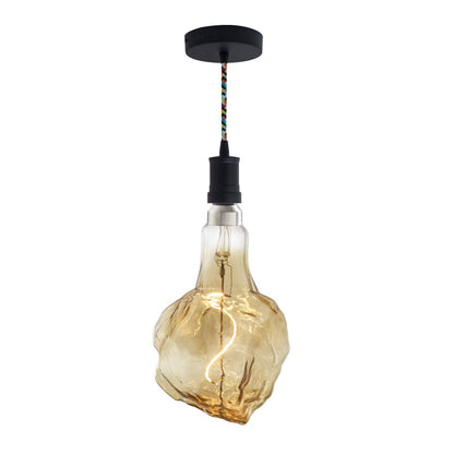 Bulbrite LED Grand Bulb and Pendant Kit of (1) 4 Watt Antique Glass 13" Glacier Shaped Bulb and (1) Black Open Socket Pendant on Multicolor Fabric Braided Cord - 2000K (Amber Light)