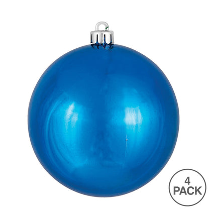 Vickerman 4.75" Blue Shiny Ball Ornament 4 per Bag