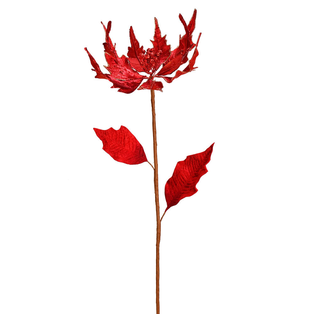 Vickerman 32" Red Glitter poinsettia Artificial Christmas Spray. Includes 2 sprays per pack.
