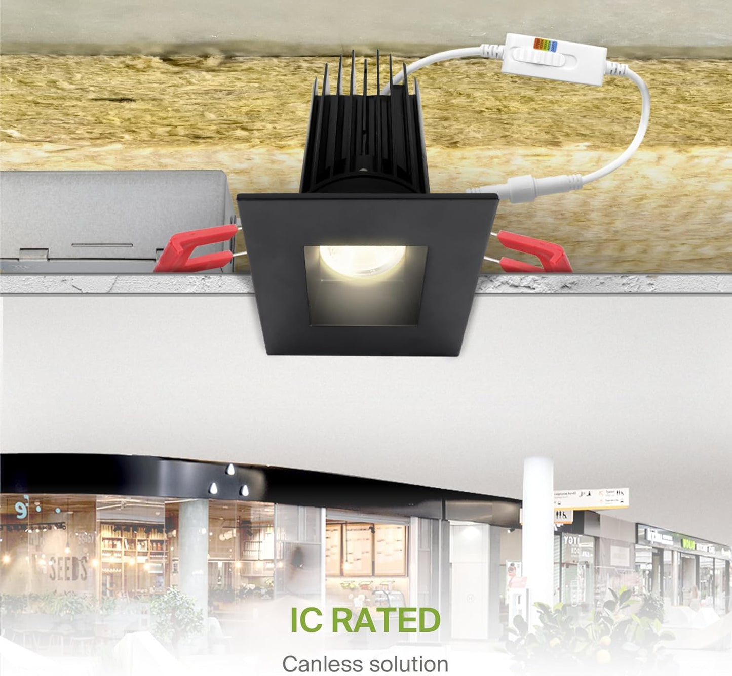 ASD Lighting LED Downlight Square 2inch 15W 120V Triac 2700/3000/3500/4000/5000K Black ETL Energy Star