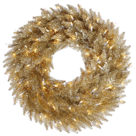 Vickerman 30" Champagne Fir Artificial Christmas Wreath Warm White Dura-Lit LED lights.