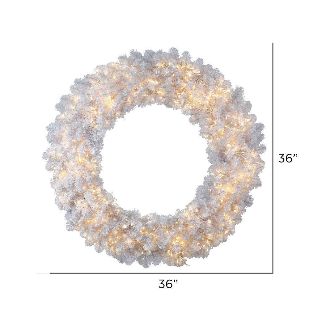 Vickerman 36" White Artificial Christmas Wreath Warm White LED 3MM 8 Function Lights