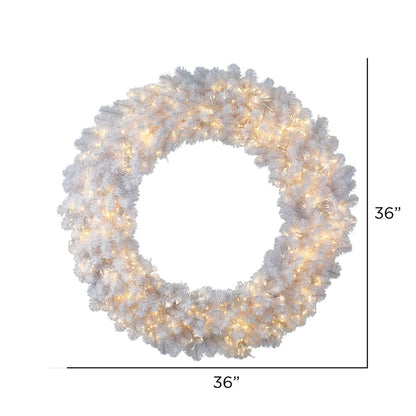 Vickerman 36" White Artificial Christmas Wreath Warm White LED 3MM 8 Function Lights