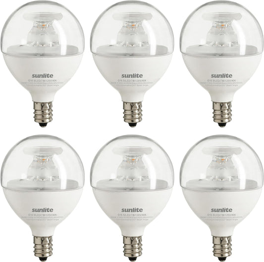 Sunlite LED G16.5 Clear Globe Light Bulb, 7 Watts (60W Equivalent), 500 lumens, Dimmable, Candelabra Base (E12), 120 Volts, ETL Listed, 260 Degree Beam Angle, 4000K Cool White, 6 Pack