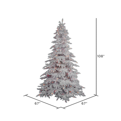 Vickerman 9' Flocked White Spruce Artificial Christmas Tree Multi-Colored Lights