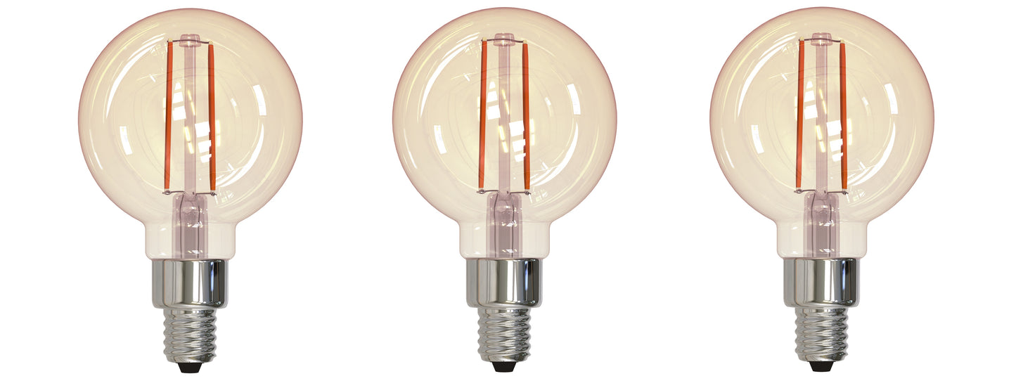 BULBRITE LED G16 CANDELABRA SCREW (E12) 2.5W DIMMABLE FILAMENT LIGHT BULB 2200K/AMBER 25W INCANDESCENT EQUIVALENT 3PK (776806)