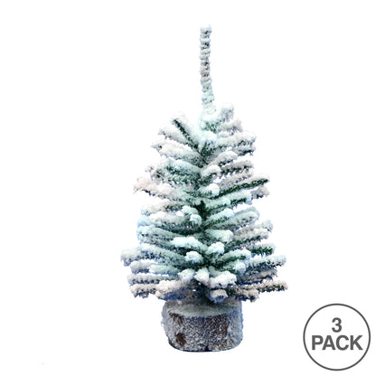 Vickerman 12" flocked Mini Pine Artificial Christmas tree Set of 3