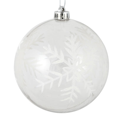 Vickerman 4" Clear Ball White Glitter Snowflake Ornament 4 per Box