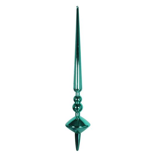 Vickerman 18" Teal Shiny Cupola Finial. This long finial ornament adds depth and texture to any holiday decorating project. Made with shatterproof plastic.