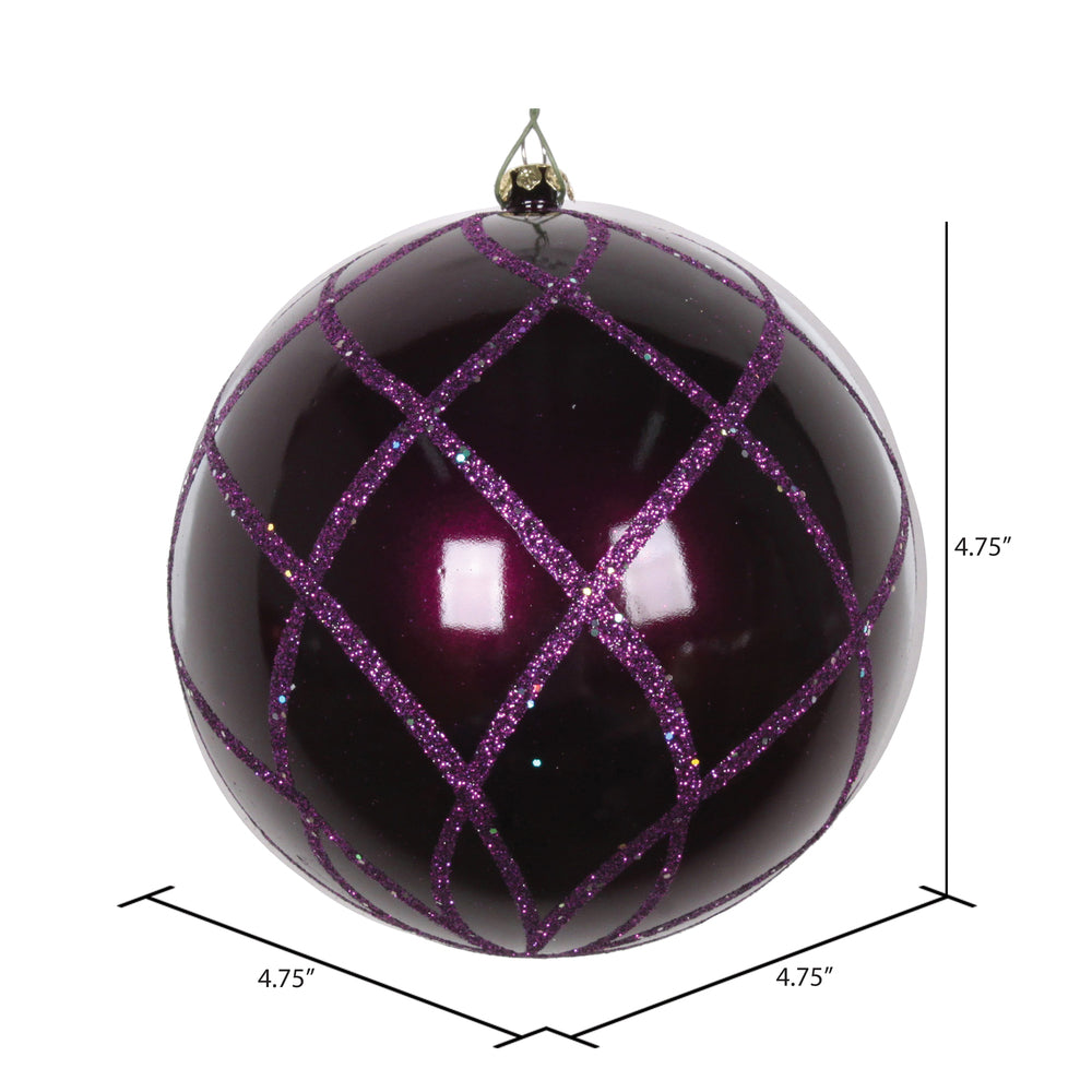 Vickerman 4.75" Plum Candy Finish Net Ball Ornament with Glitter Accents 3 per Bag