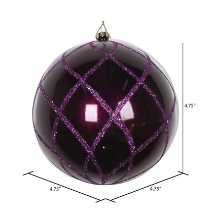 Vickerman 4.75" Plum Candy Finish Net Ball Ornament with Glitter Accents 3 per Bag