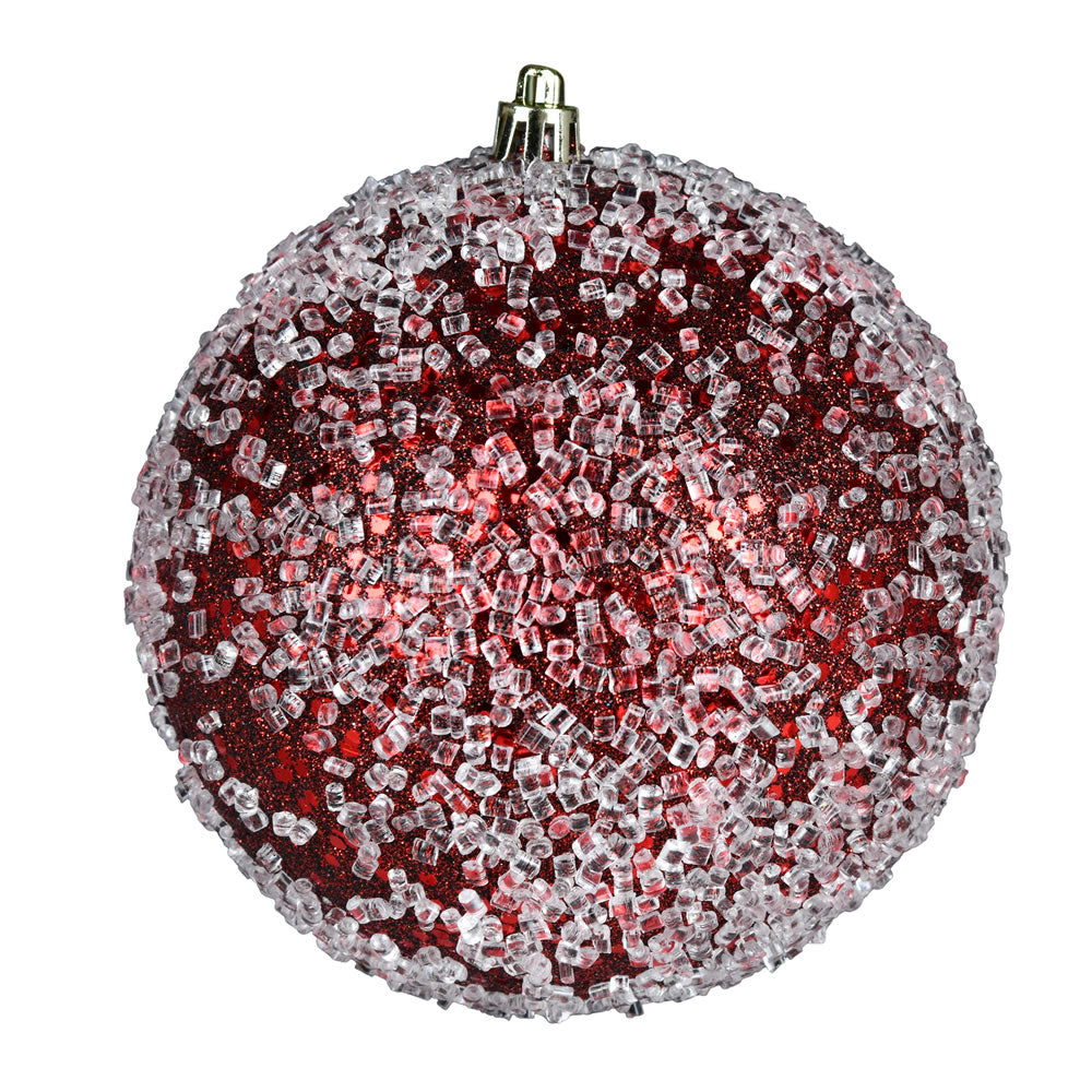 Vickerman 12" Burgundy Glitter Hail Ball. This ornament is made with plastic to reduce breakage.