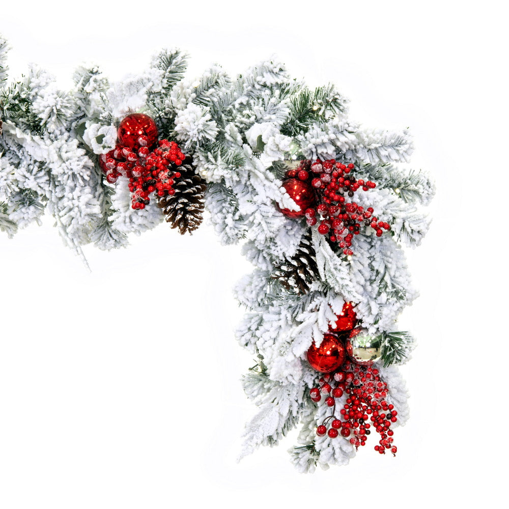 Vickerman 6' x 16" Flocked Artificial Christmas Garland Battery Operated Pure White LED Lights
