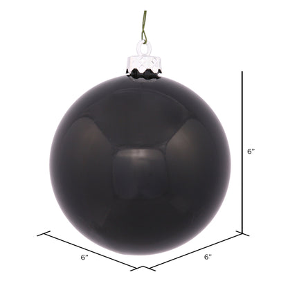 Vickerman 6" Black Shiny Ball Ornament 4 per Bag