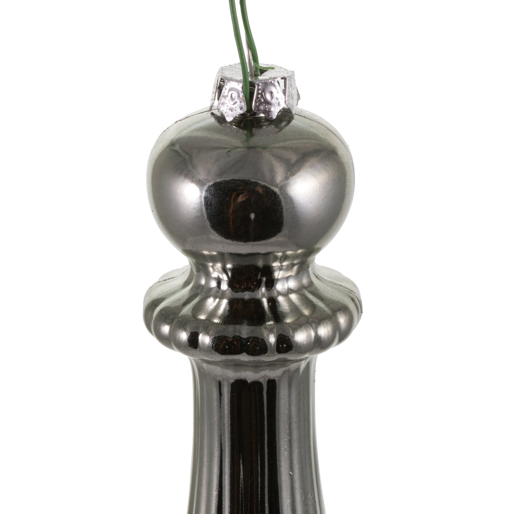 Vickerman 14" Pewter Shiny Finial Drop Christmas Ornament UV Treated with Drilled and Wired Cap 2 per bag