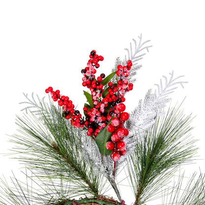 Vickerman 24" Frosted Artificial Christmas Wreath with 31 PE/Hardneedle Tips and Decorated with Red Berries and Green and Frosted Foliage