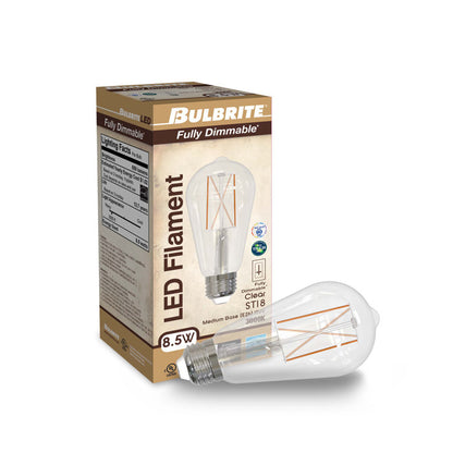 BULBRITE (Pack of 2) LED 8.5 Watt Vintage Edison Dimmable ST18 Medium (E26) LED Bulbs - 850 Lumens, 3000K, and 90CRI